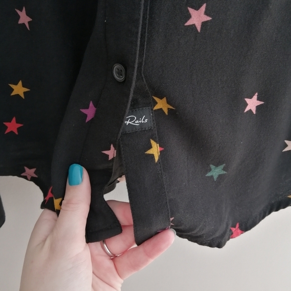 Rails Rocsi Rayon Button Up in Black Onyx With Rainbow Stars Size XS - Picture 11 of 16